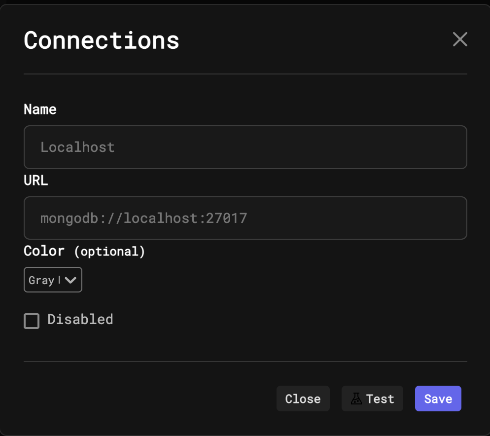 New Connection window