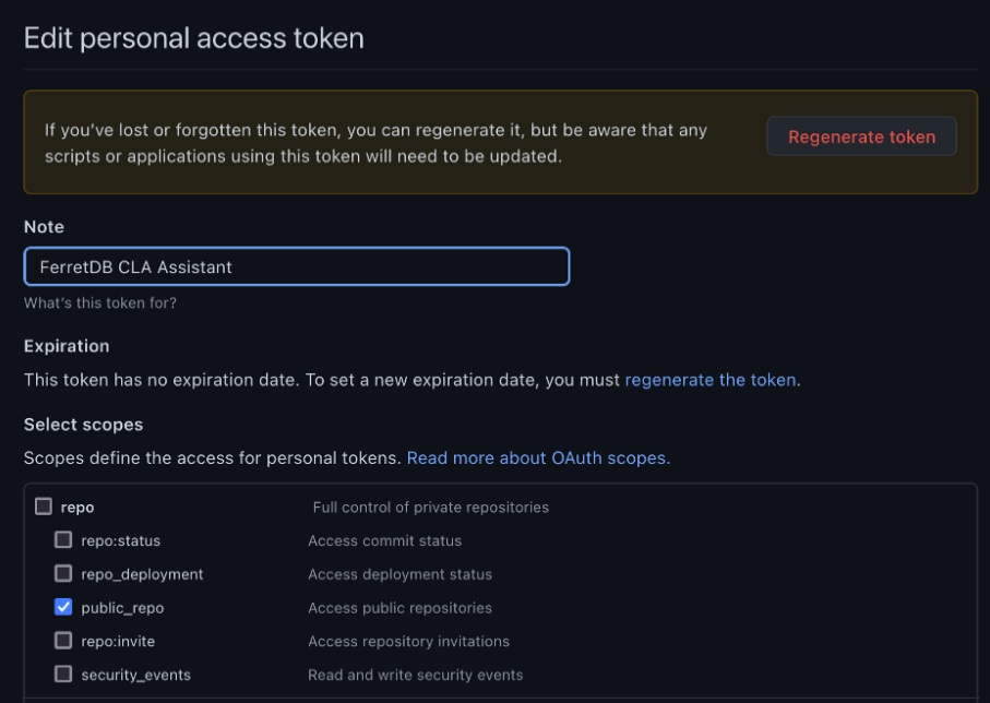 Get personal token access